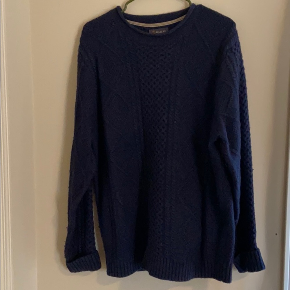 Wallin & Bros. Navy Crewneck Fisherman Sweater